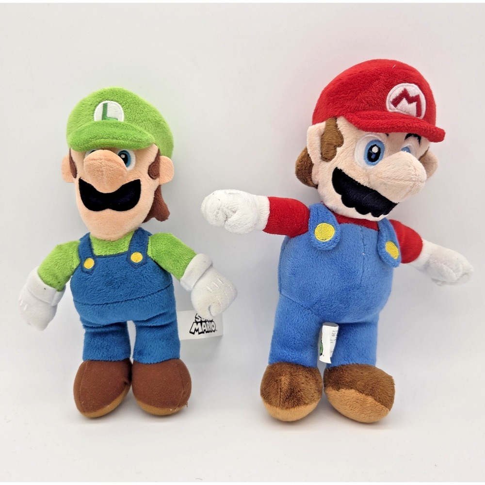 Super Mario Bros. Plush, Mario 2016 & Luigi 2022 Stuffed Toy Lot of 2 Nintendo